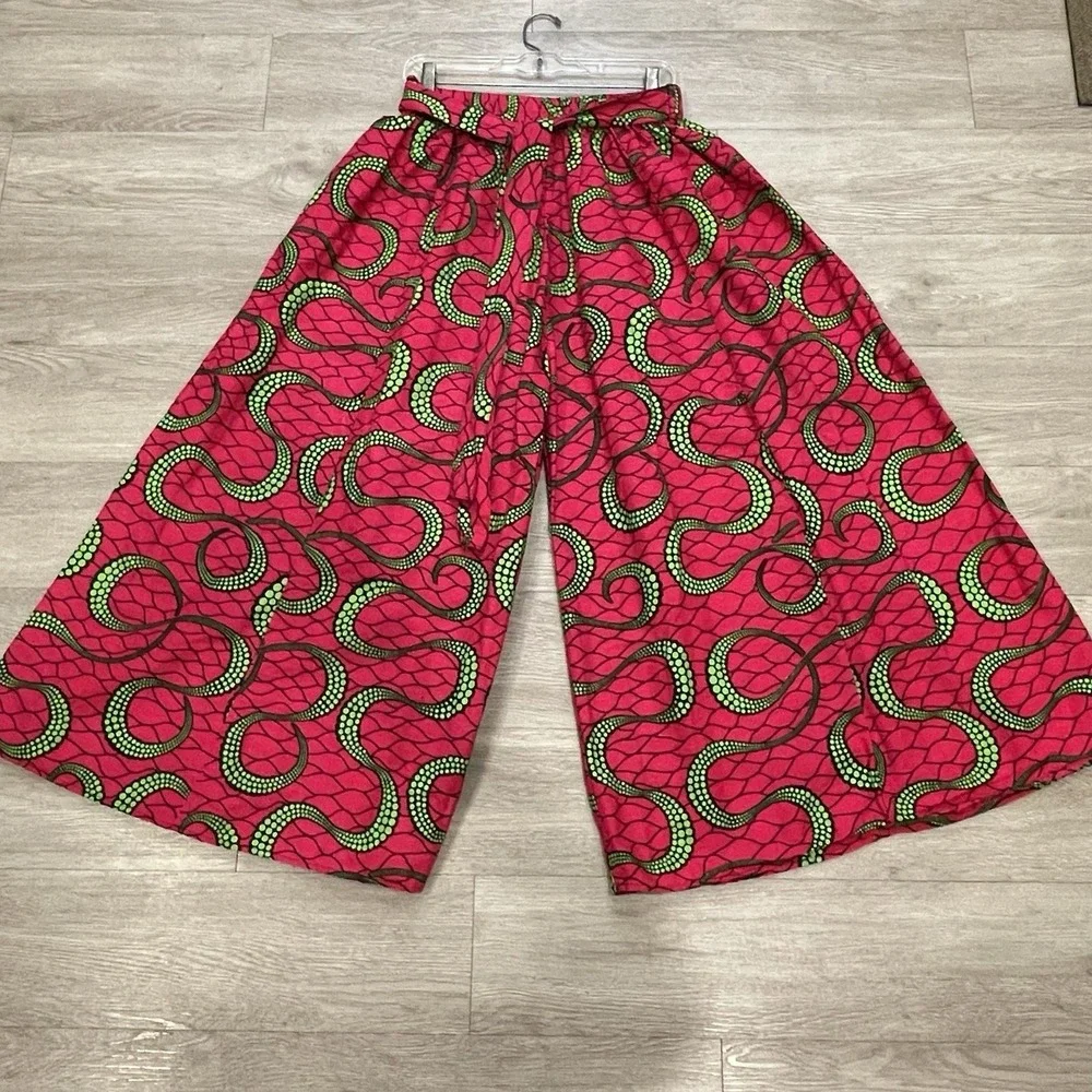 Womens Palazzo Pants Boho Wide Leg Colorful African Ankara Print Oversized OS